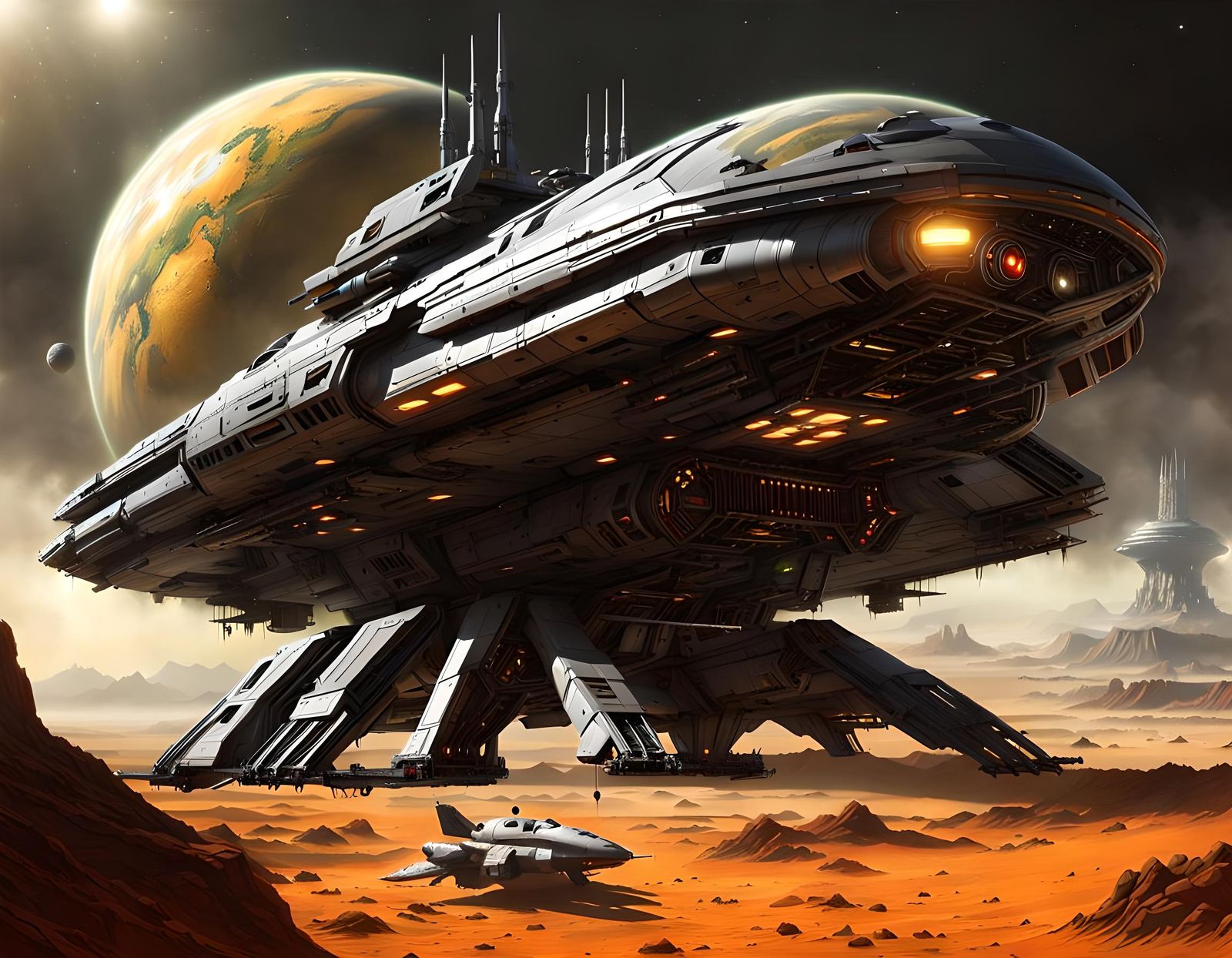 Science fiction scene of a futuristic spacecrafts