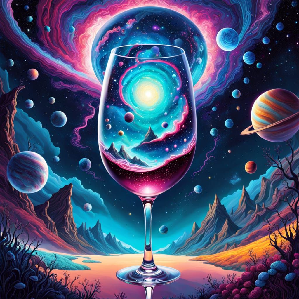 Surreal Cosmic Wine Glass Universe