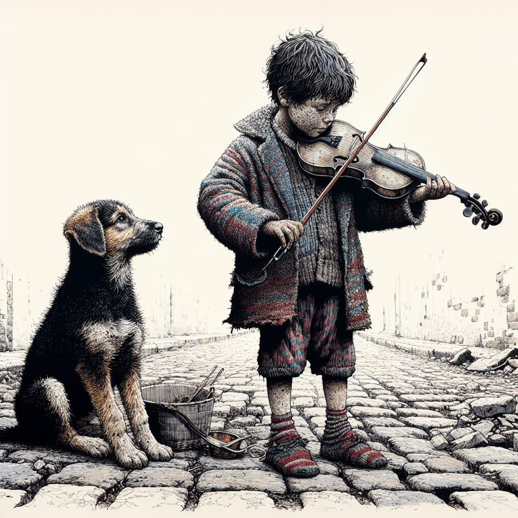 Young Musician Plays Violin in Impoverished Neighborhood