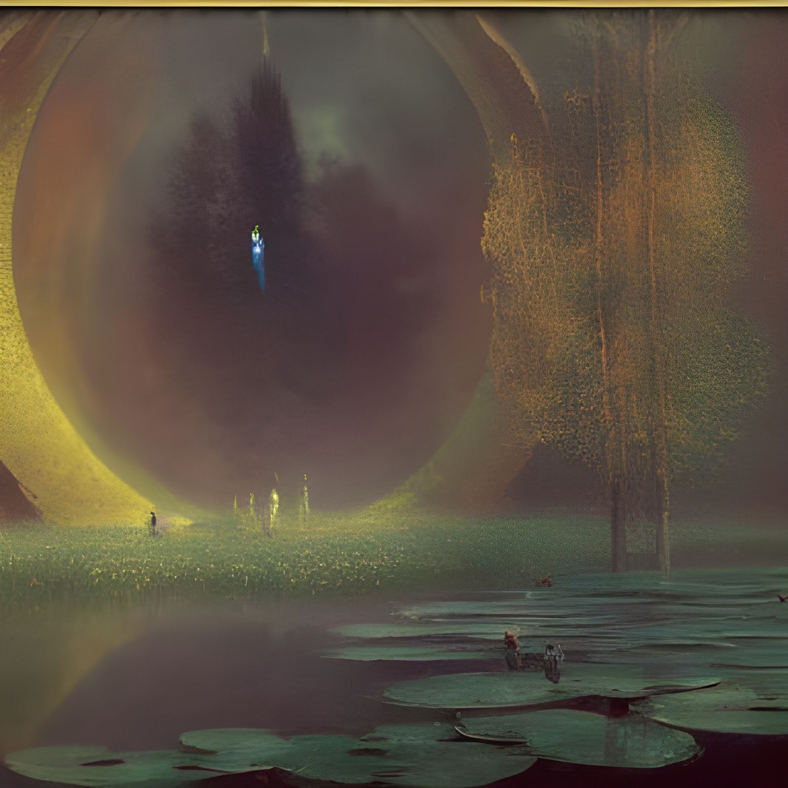 Erupting Pond: A Surreal Biopunk Landscape