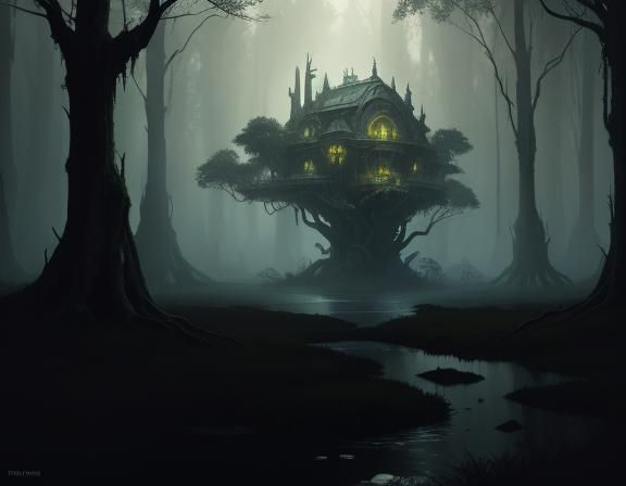 Menacing Bullywug in Mystical Swamp: Dark Fantasy Art