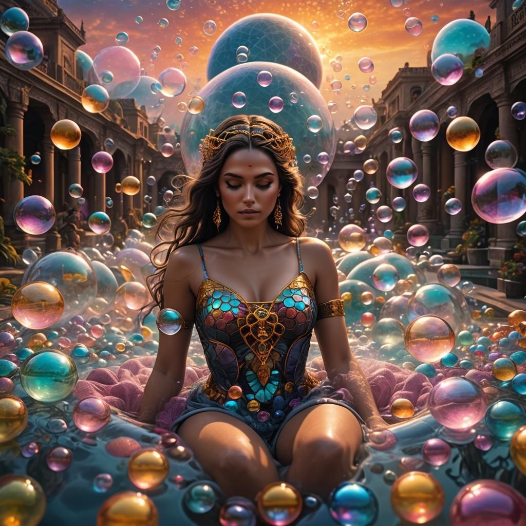 Sacred Geometry: Woman in Bubble Bath at Sunrise