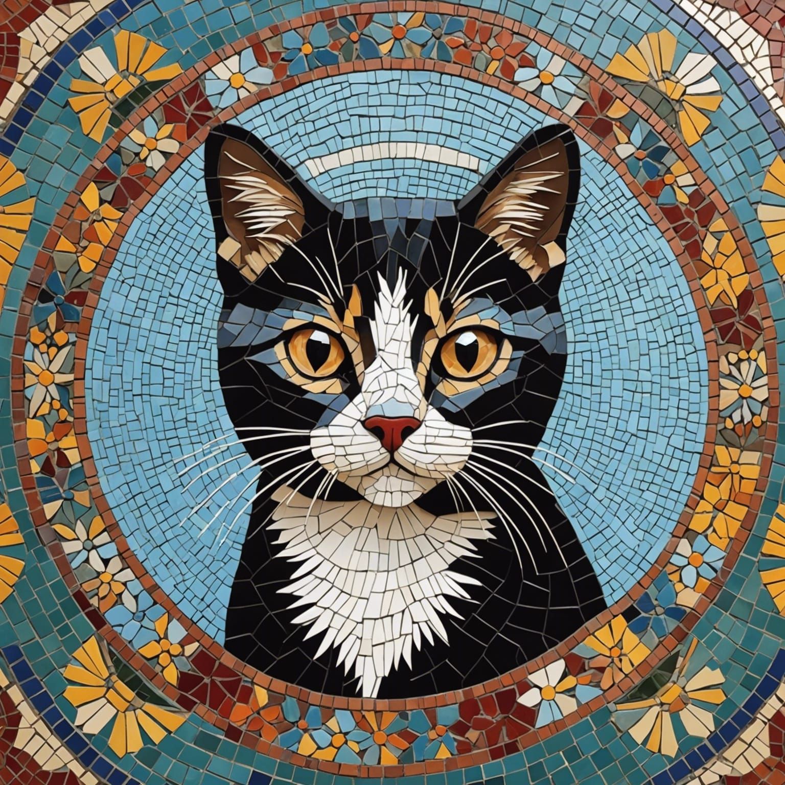 Colorful Mosaic of a Kitty Cat's Face