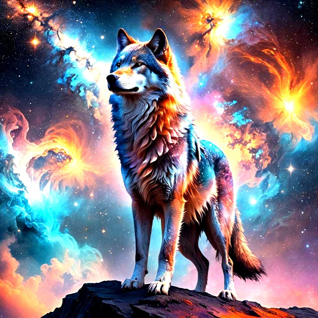 Detailed Galaxy Wolf Fantasy Concept Art