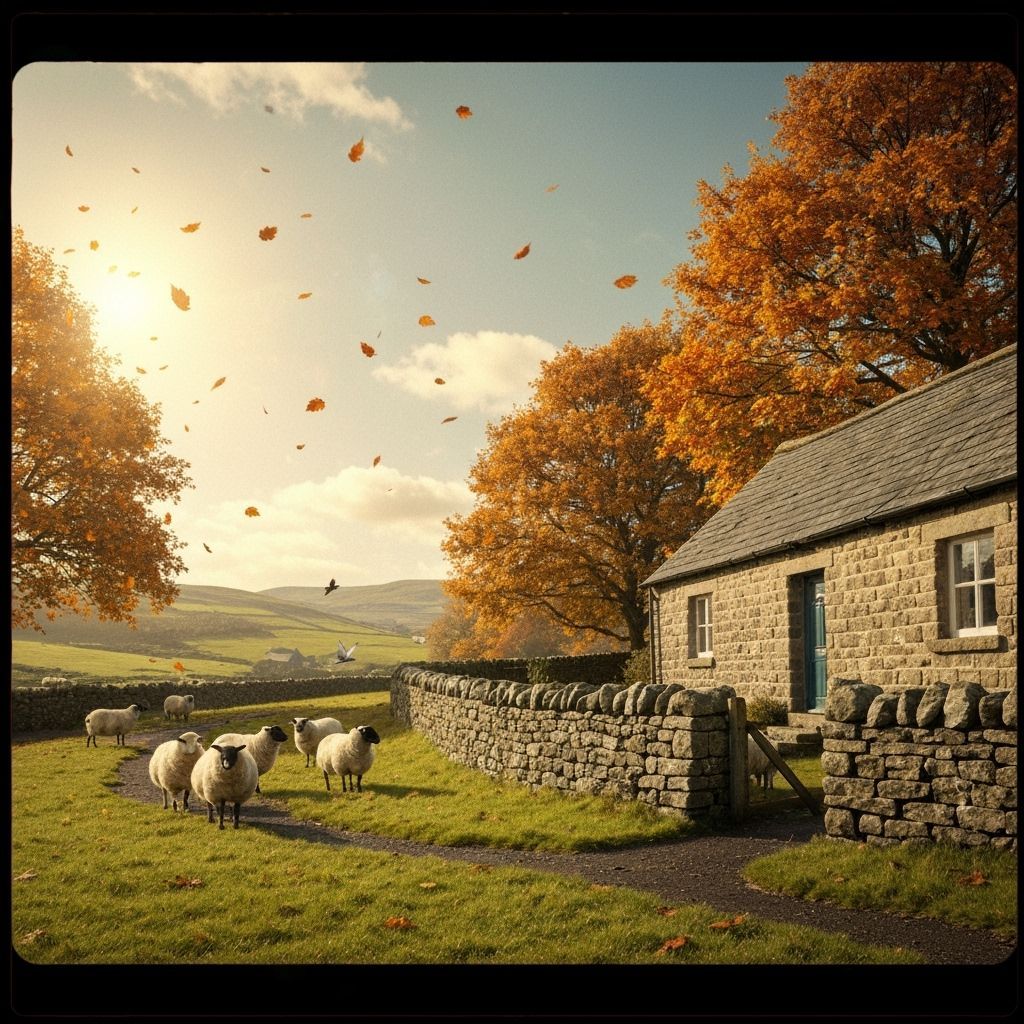 1950s Yorkshire Autumn Scene with Sheep