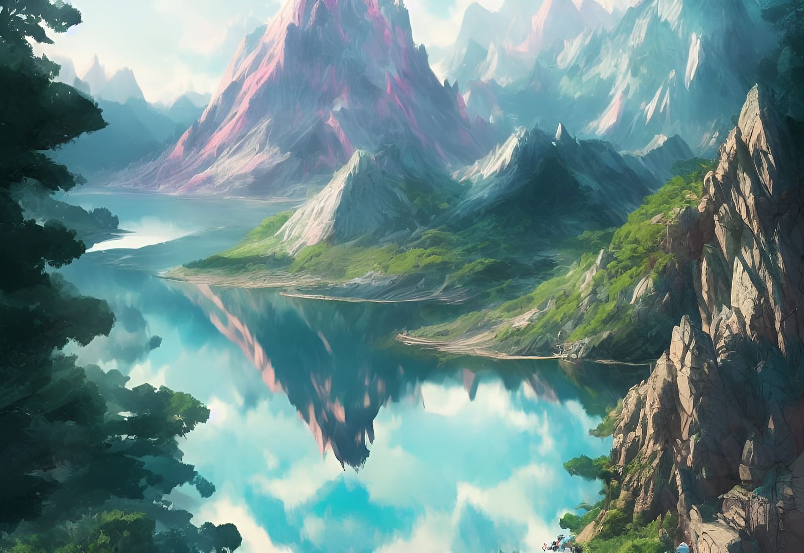Epic Mountain Lake View in Digital Illustration
