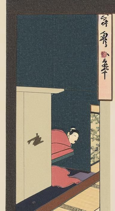 Ukiyo-e Pastel Charcoal Drawing of Sleepy Lad