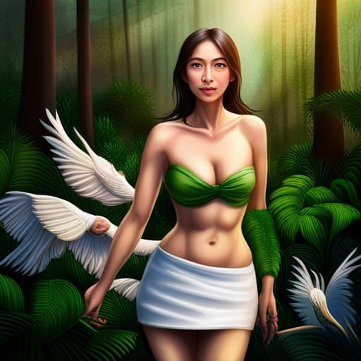 Mother Nature as Beautiful Woman in Forest Painting