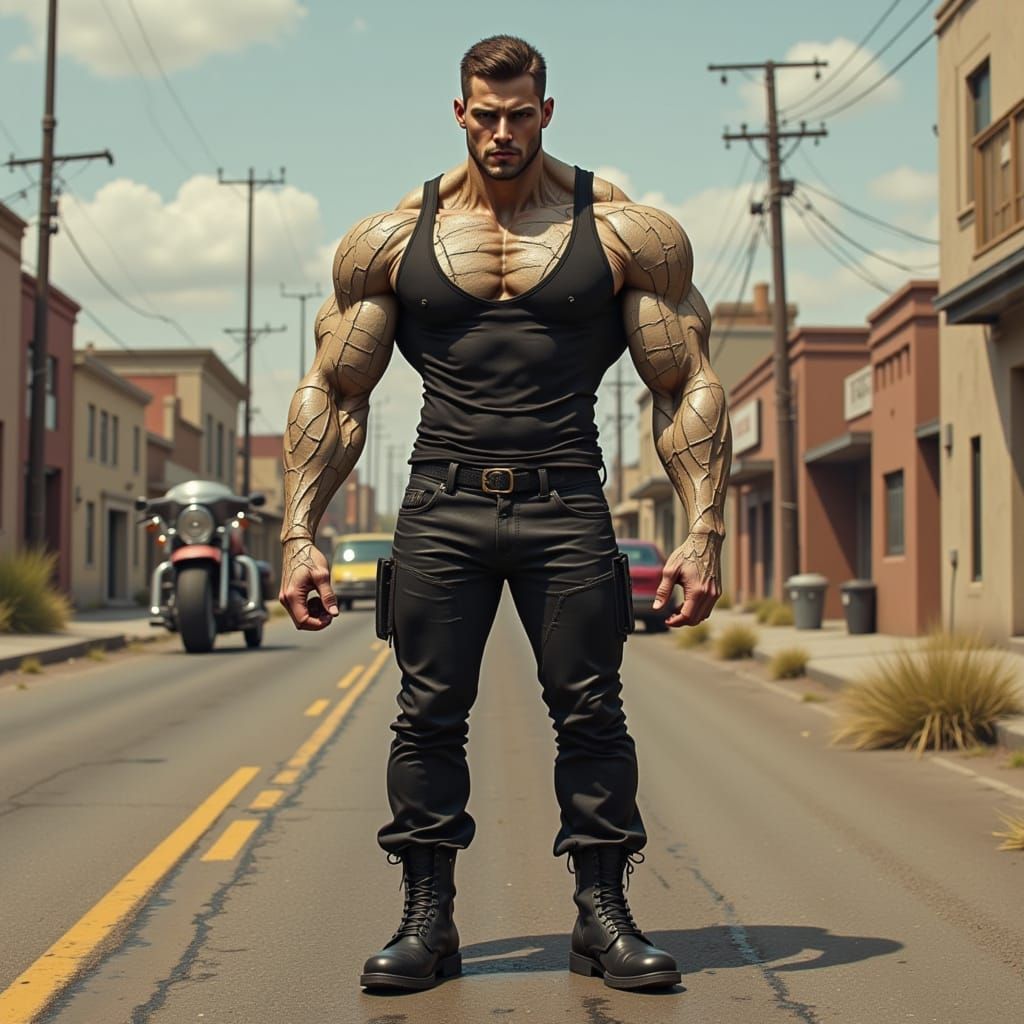 Stoic Golem Man Rides Motorcycle in Reno