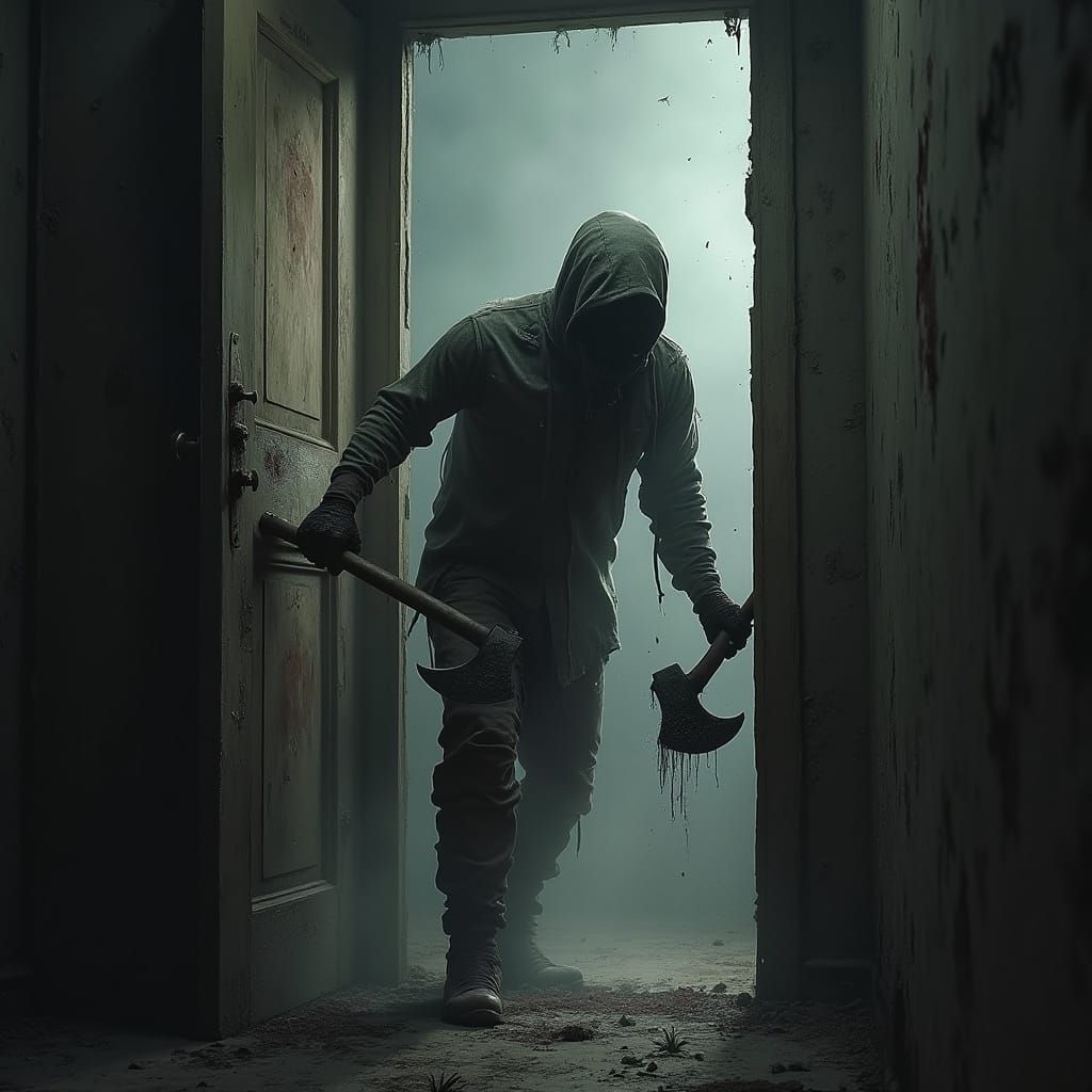 Axe-Wielding Figure Breaks Through Door in Horrorcore Style