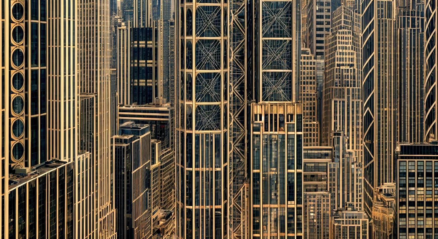 Art Deco Retrofuturist Cityscape in Metallic Light