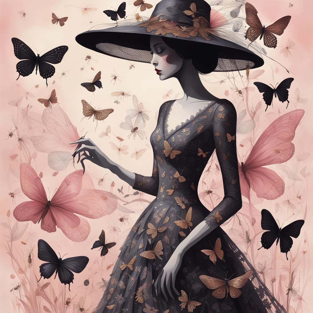 Whimsical Woman with Pink Creature in Oil Painting