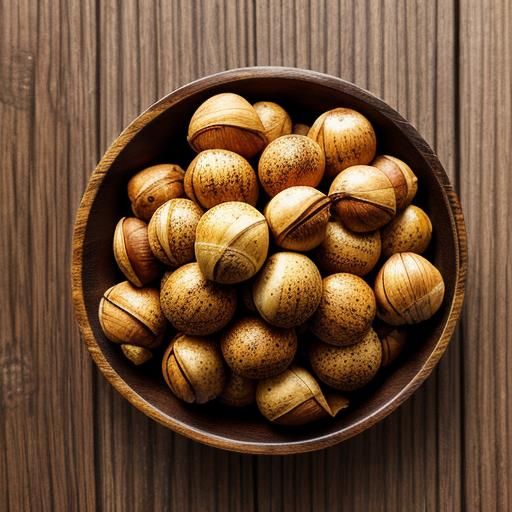Vibrant Digital Art: Hazelnut Close-Up on Rustic Table