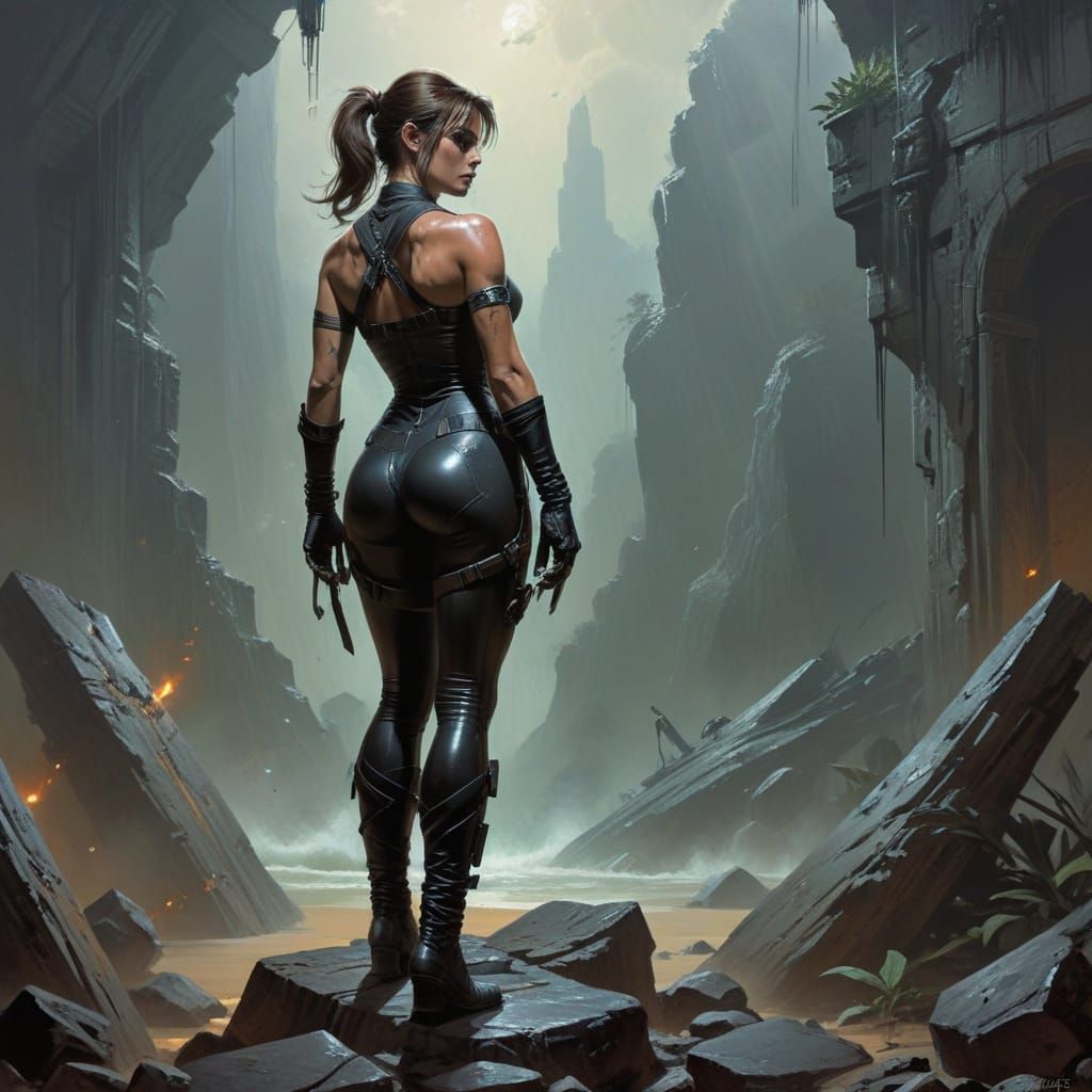 Lara Croft in Sultry, High-Octane Comic Book Style