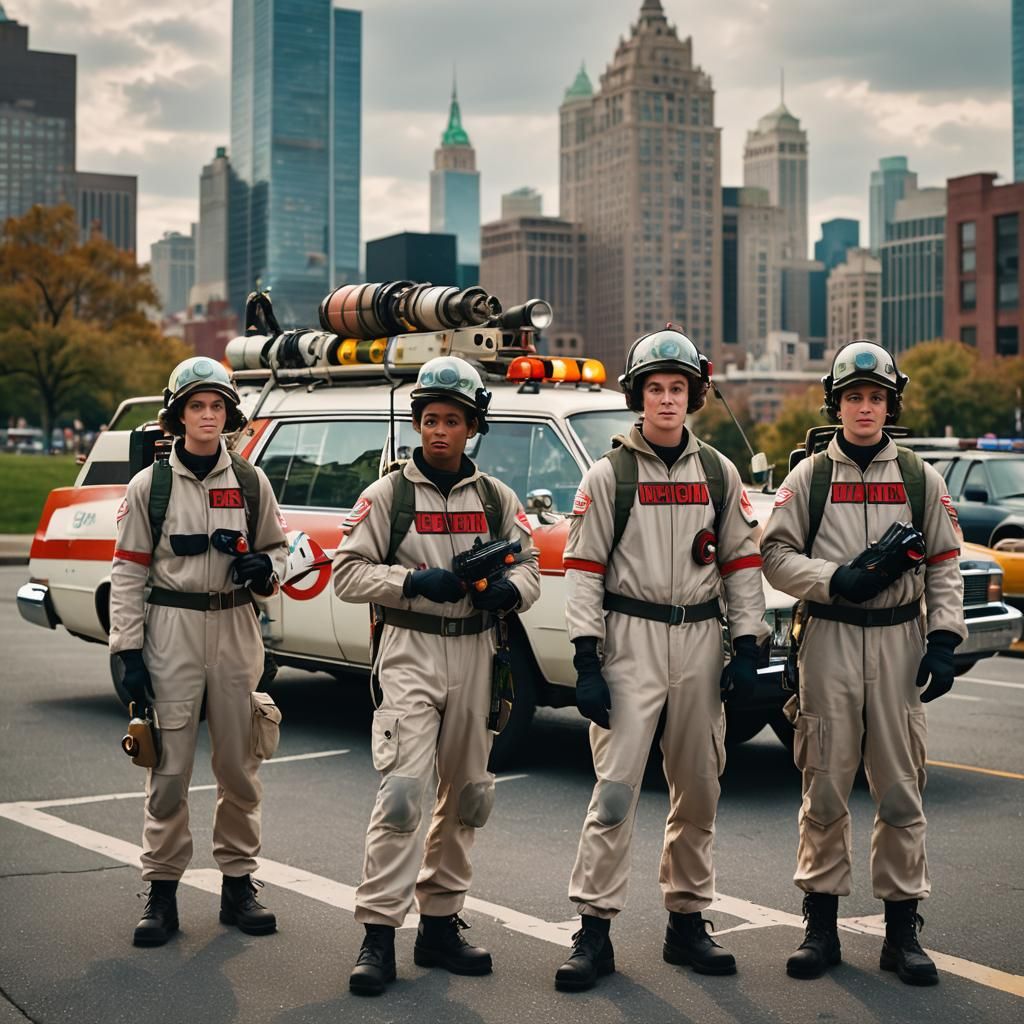 Ghostbusters Street Scene with Ecto-1