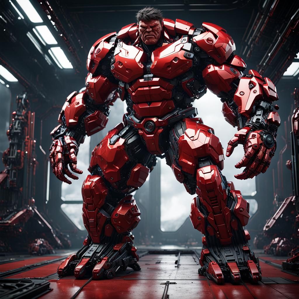 Futuristic Red Hulk with Intricate Mech Details