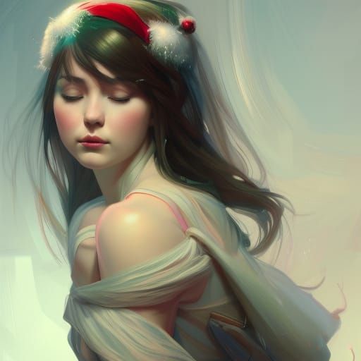 Detailed Christmas Girl Portrait in Art Nouveau Style