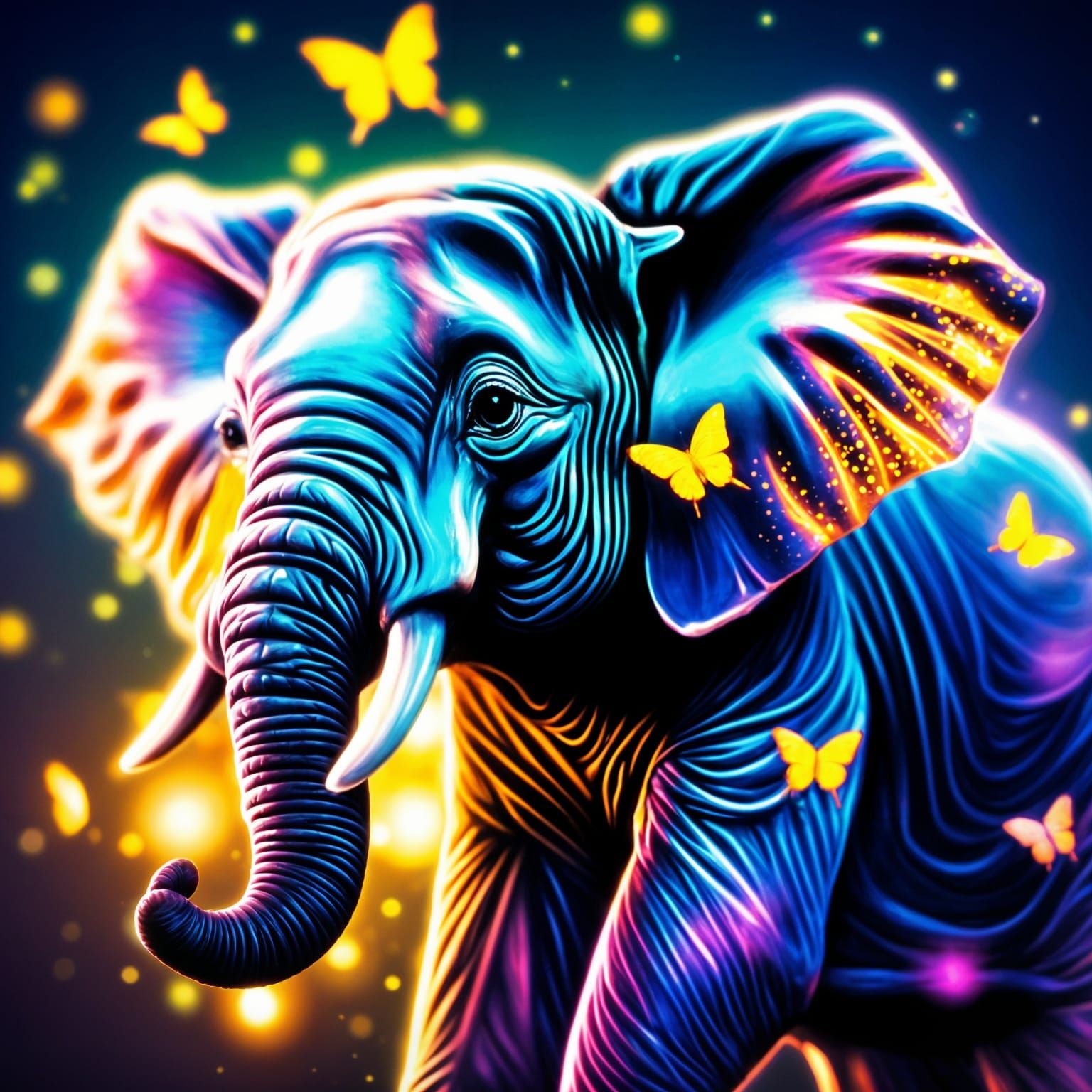Whimsical Baby Elephant with Butterfly Wings on Reflective S...