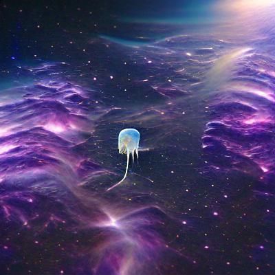 Bioluminescent Jellyfish Drifting Through Space