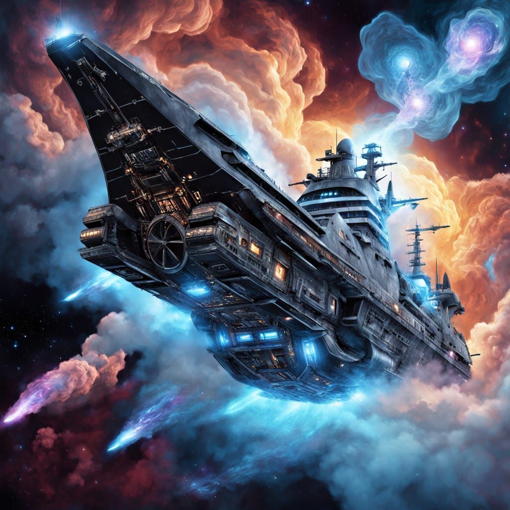 Surrealistic Futuristic Nightingale Medical Frigate in Nebul...