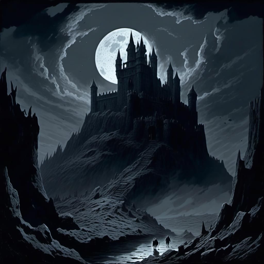 Horrific Lava Castle Under Evil Moonlight