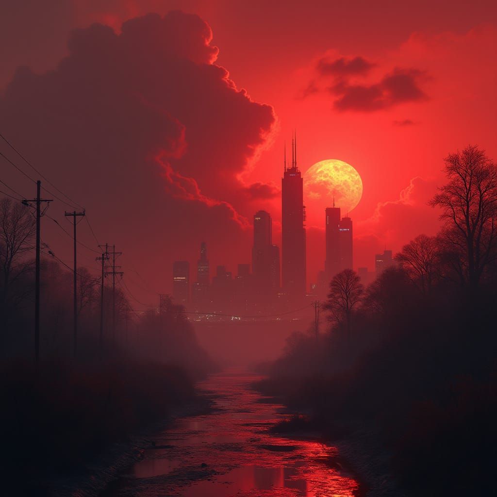 Eerie Red Cloudscape Engulfs City