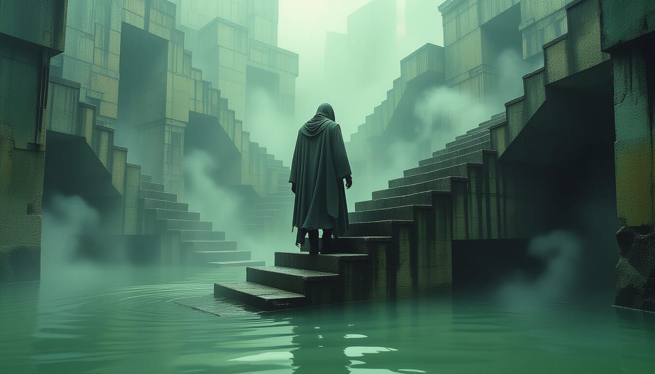 Surreal Swamp Maze in Beksiński Style