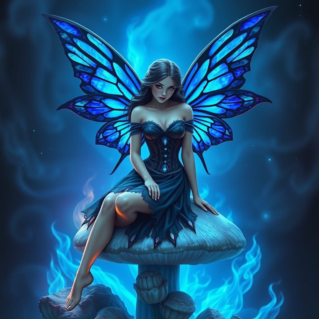 Gothic Fairy in Cosmic Blue Embers