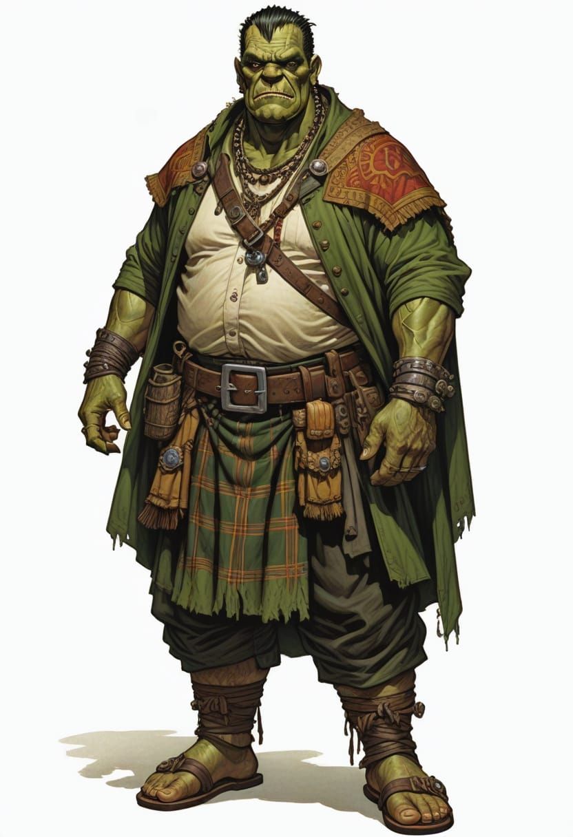 Chubby Caribbean Frankenstein Monster in Scottish Attire