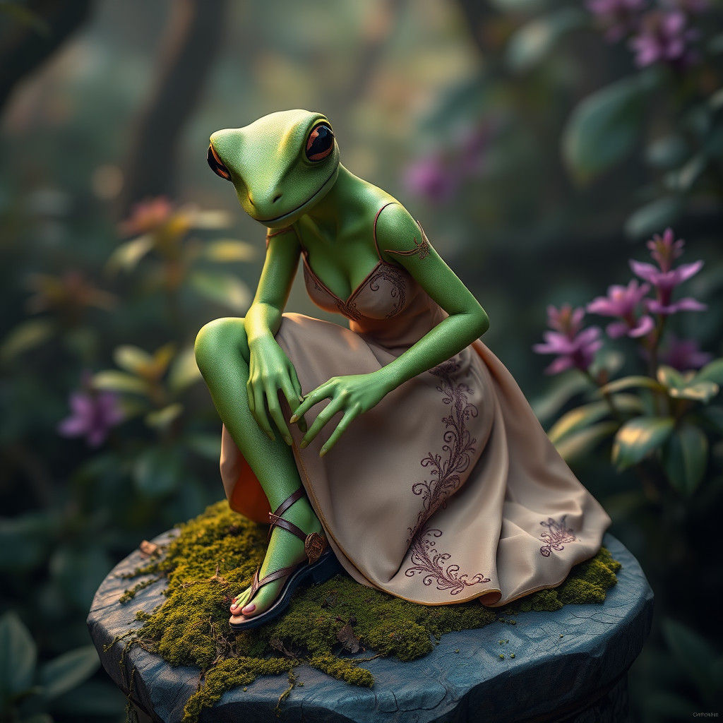 Elegant Frog Humanoid Fastening Open-Toed Shoes