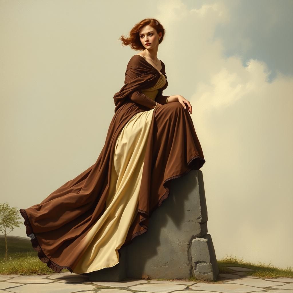 Woman Paints with Clouds in Dreamy Style