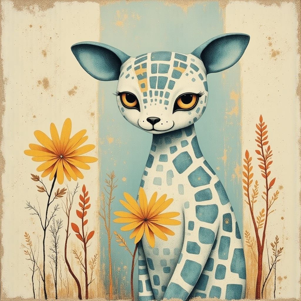 Vibrant Giraffe in Divine Oil Painting Style