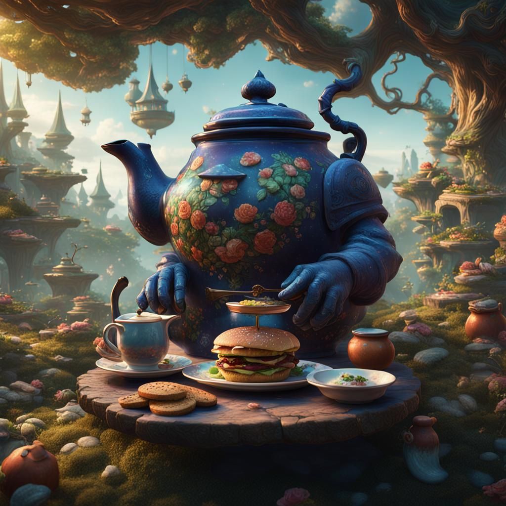 Ceramic Teapot Golem's Wonderland Lunch: Detailed Matte Pain...