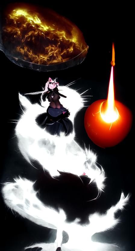 Cat Girl Sorceress Conjuring Fireball Anime Style
