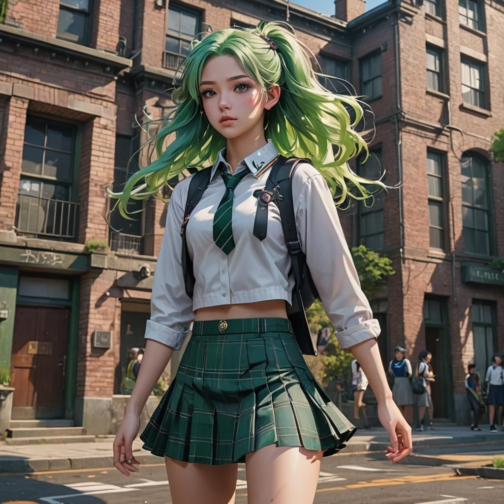 Japanese Schoolgirl in Dynamic Pose, Fantasy Art