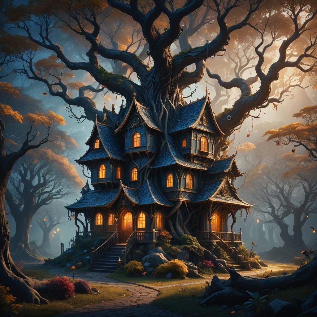 Enchanted House in Twisted Forest: Fantasy Concept Art