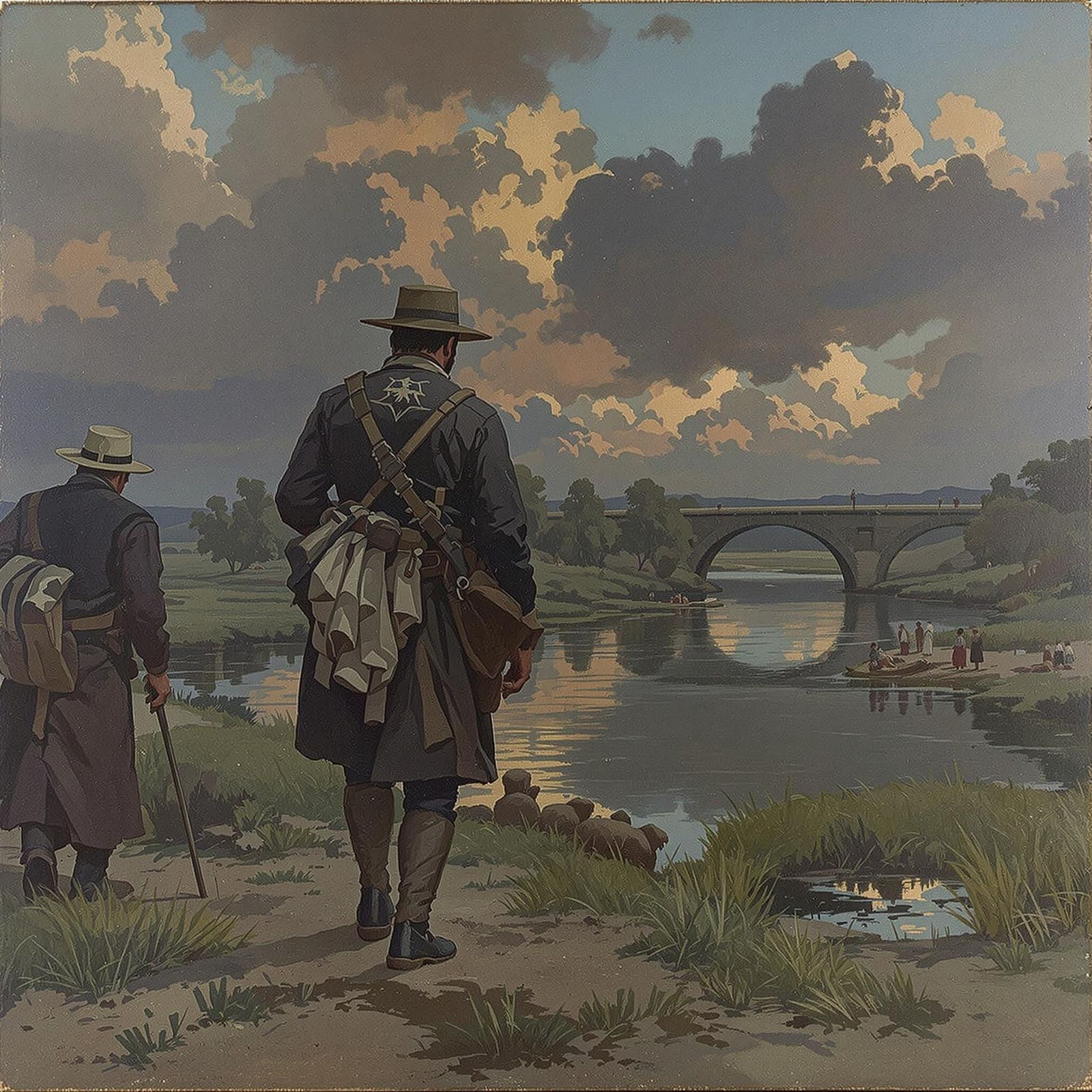 Riverbank Serenity in Watercolor Style