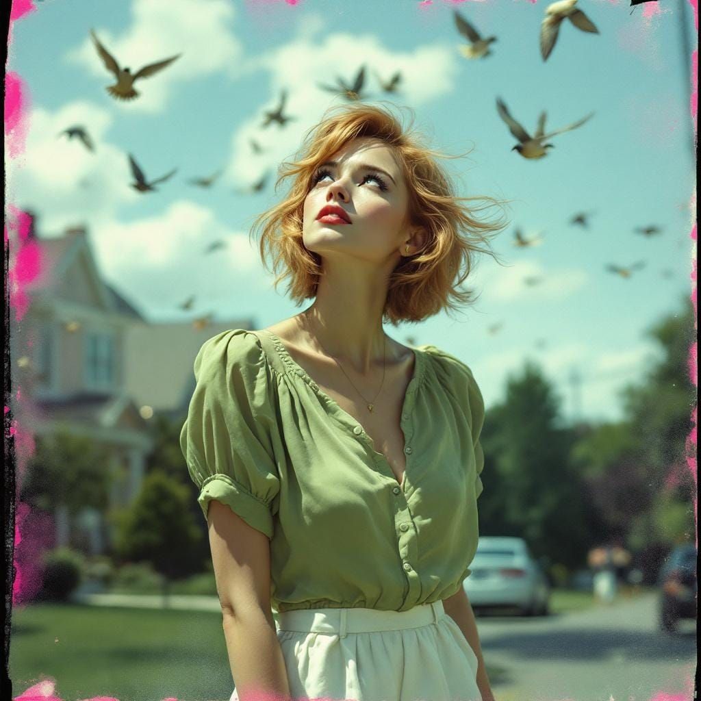 Vintage Pin-Up Girl in Polaroid Transfer Style