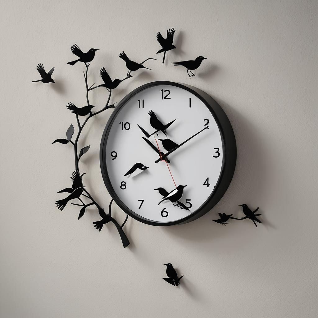 Modern Bird Clock: Minimalist Design in Matte Painting