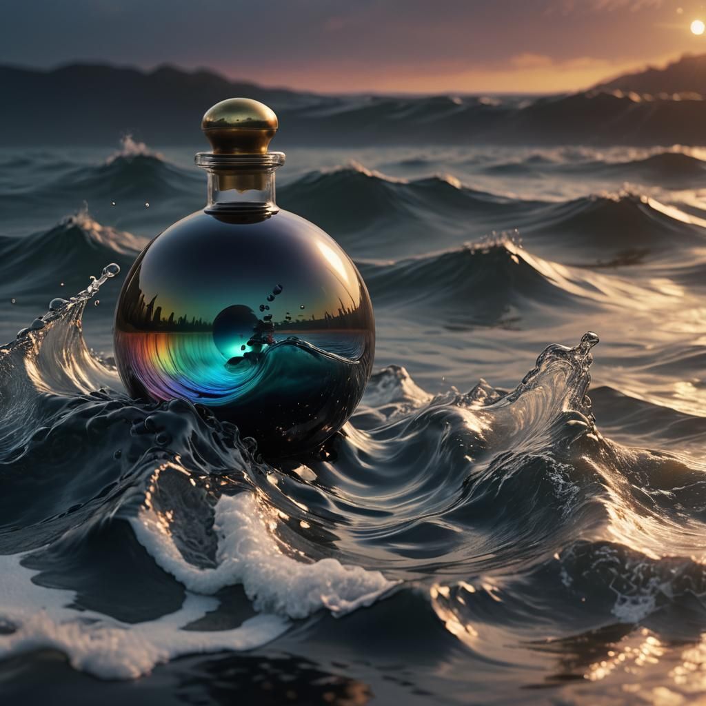 Black Pearl in Iridescent Bottle: Digital Matte Painting