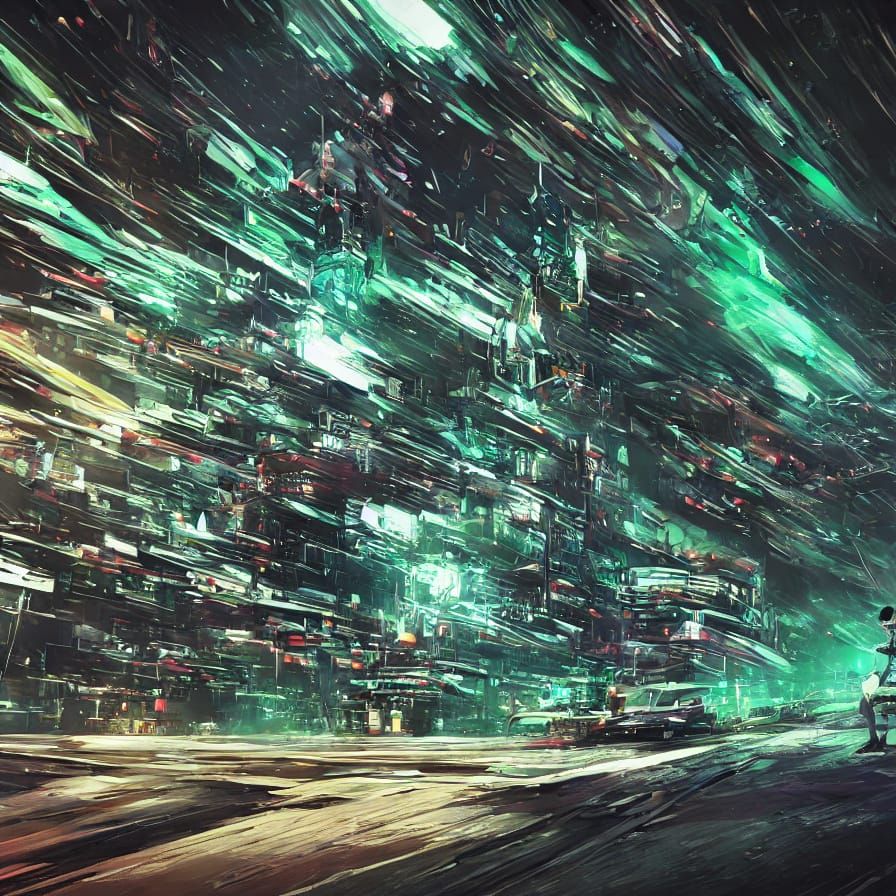 Epic 3D Anime Art in Vibrant Green and Purple Hues