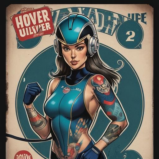 Tattooed Diver Girl in Comic Book Style