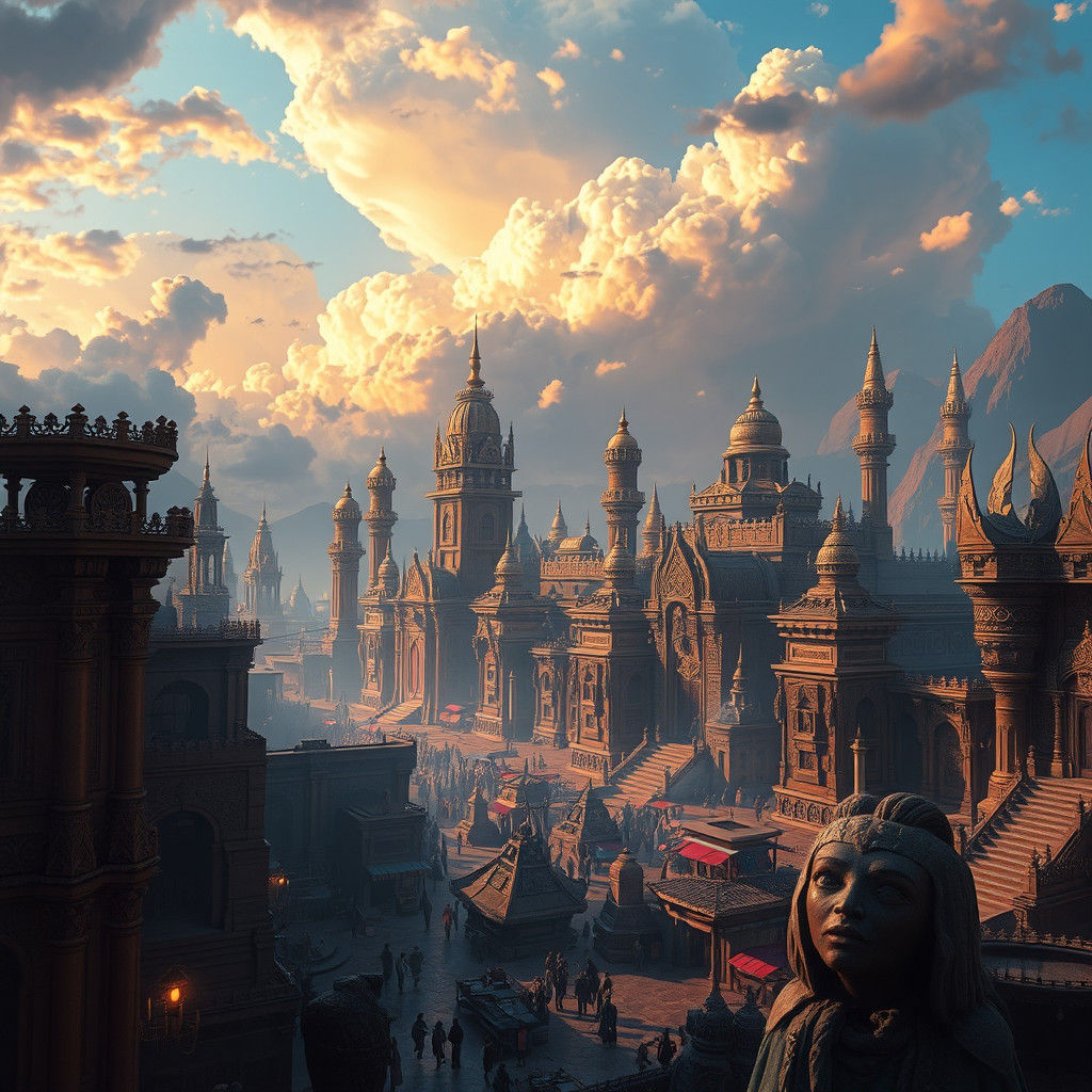 Majestic Kingdom with Pillars and Marketplace in Unreal Engi...