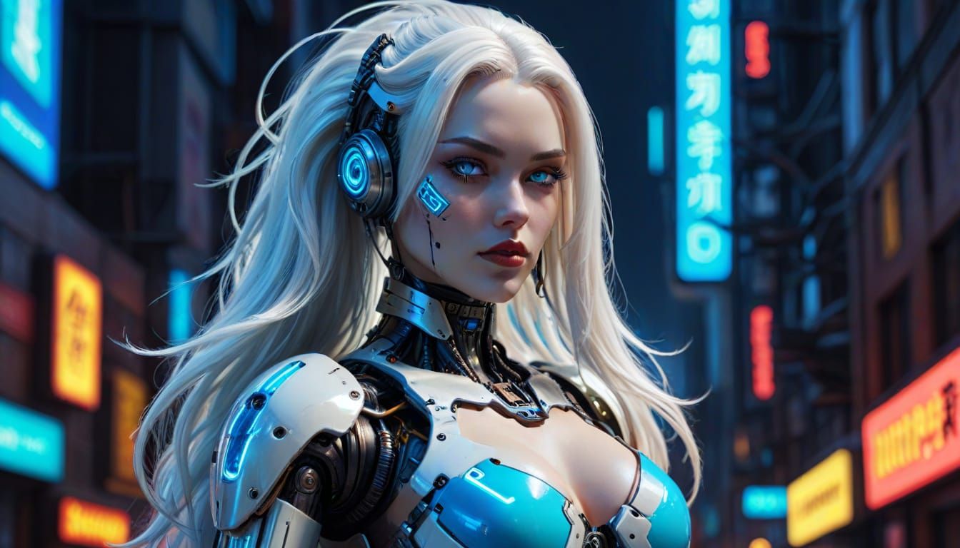 Cyberpunk Android Pinup in Gil Elvgren Style