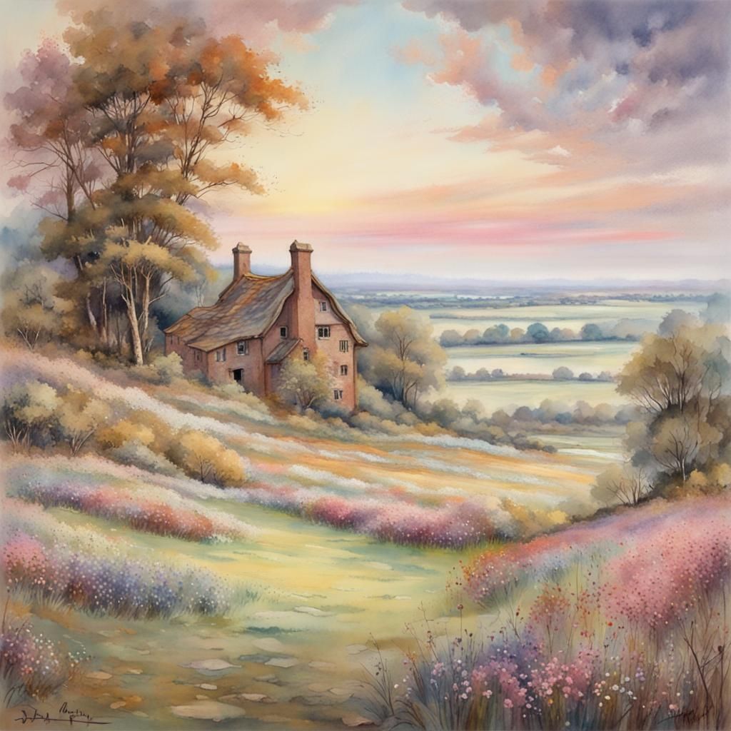 Pastel Flowers on the Heath: Watercolor Masterpiece