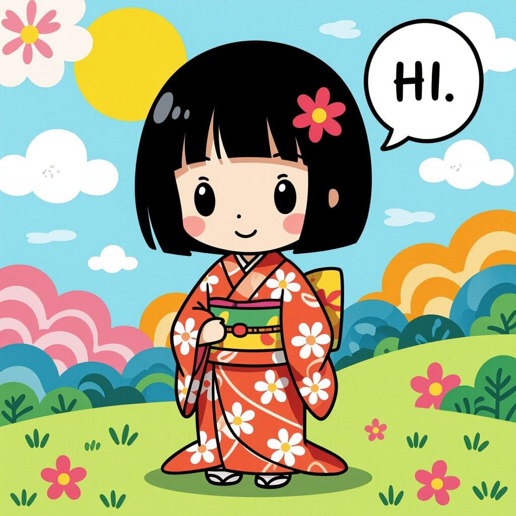 Manga Girl with Speech Bubble in Pastel Style