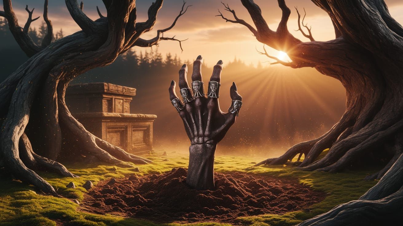 Ethereal Hand Emerges from Soil in Gothic Photo