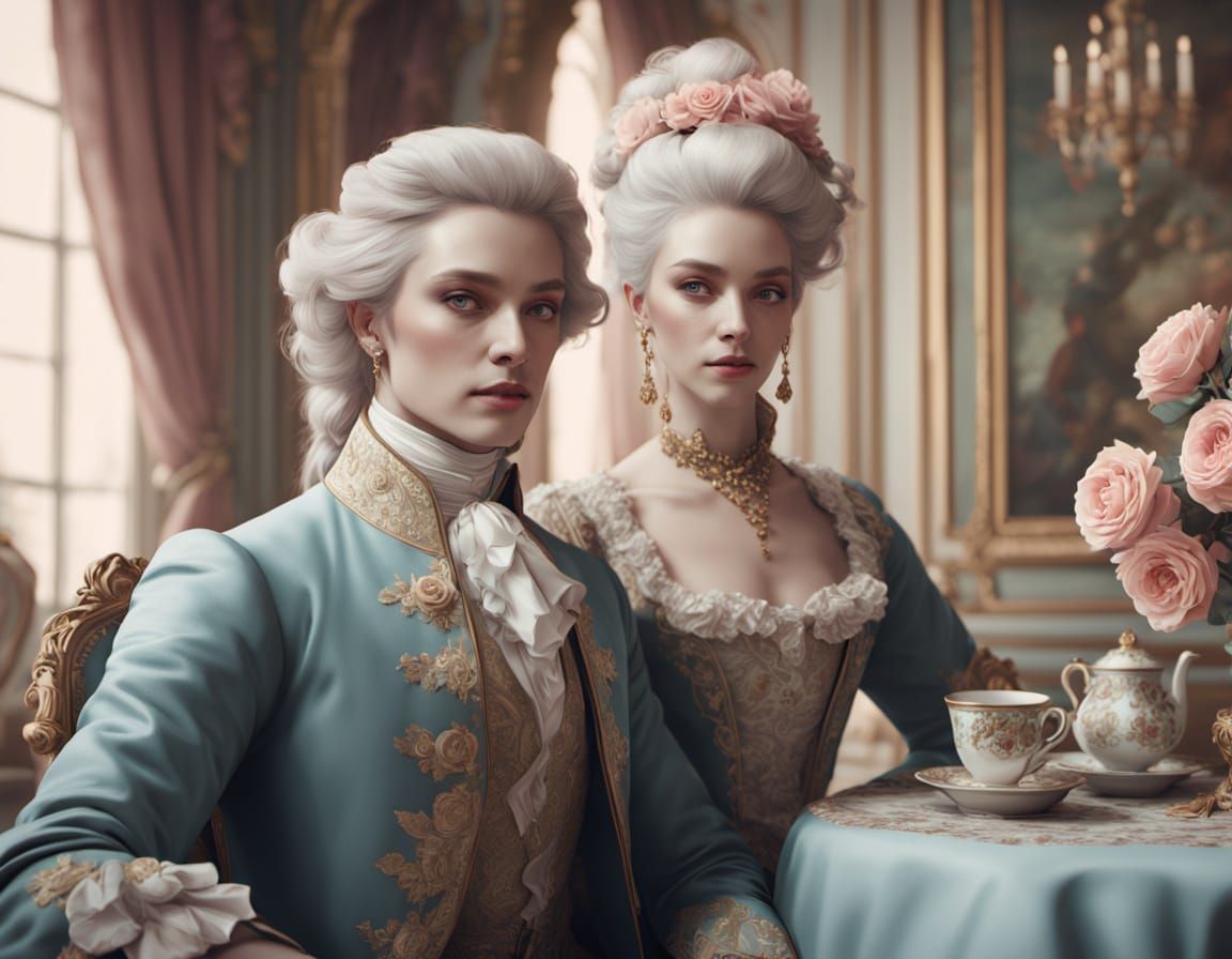 Elegant Aristocratic Couple in Opulent Rococo Setting