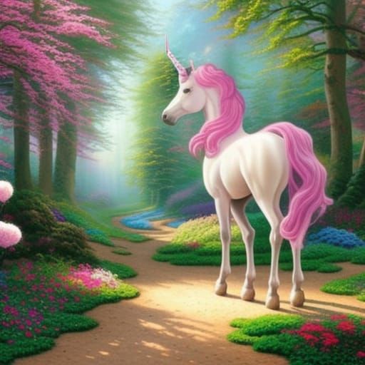 Ethereal Unicorn in Forest, Fantasy Art
