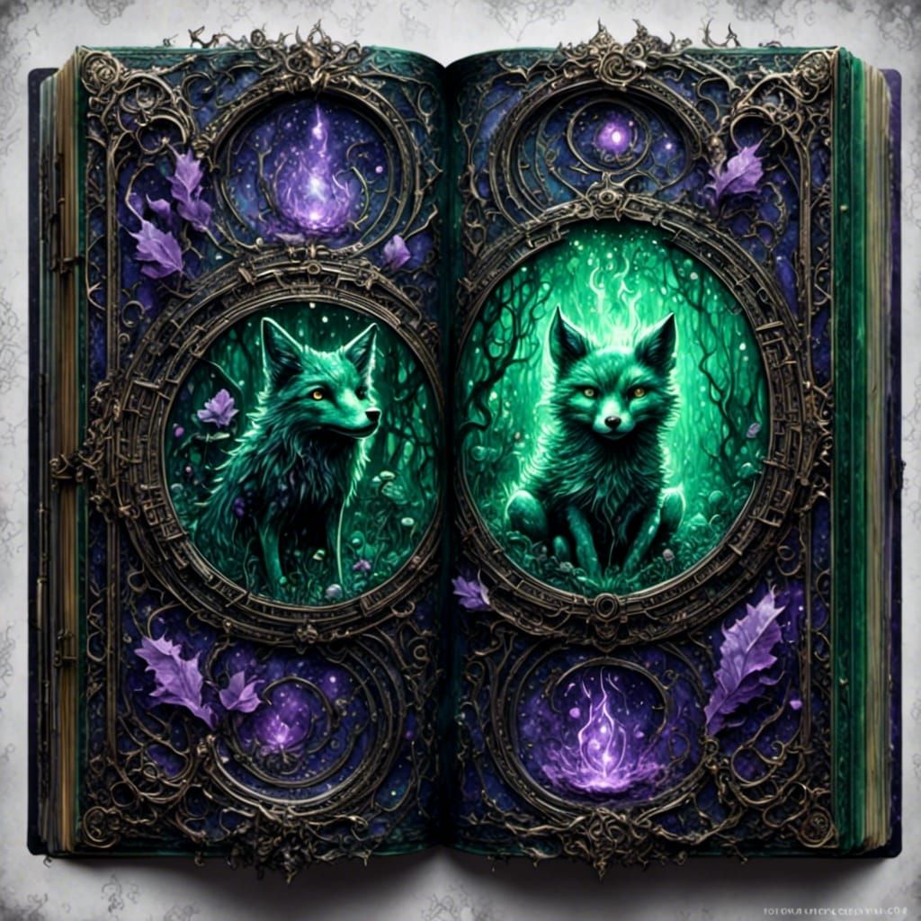 Holographic Foxes Playing in Spellbook: Glitchcore Style